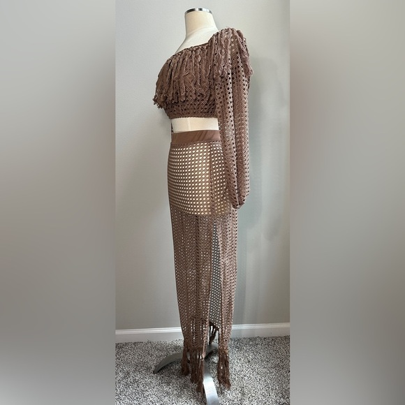 Brown Crochet 2-Piece Swimsuit Cover-Up Set – Size Large - Picture 9 of 10